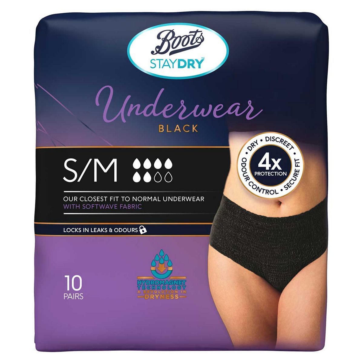Boots Staydry Underwear Black - Small/Medium - 10 pairs - McGrocer