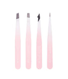 Brushworks HD 4 Piece Combination Tweezer Set - White & Pink