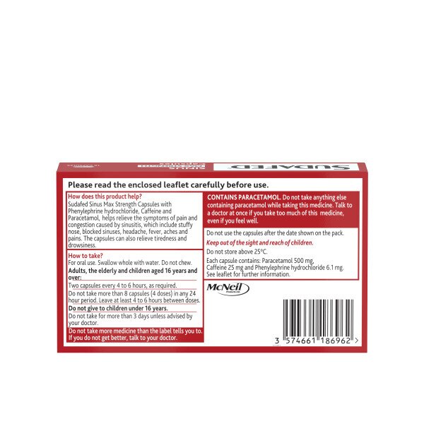 Sudafed Sinus Max Strength Capsules 16S GOODS Superdrug