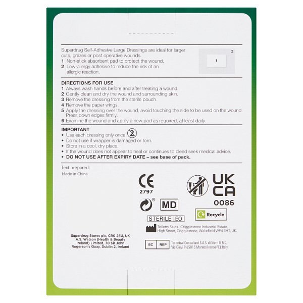 Superdrug Adhesive Wound Dressing Plaste Large 10cm x 7cm GOODS Superdrug