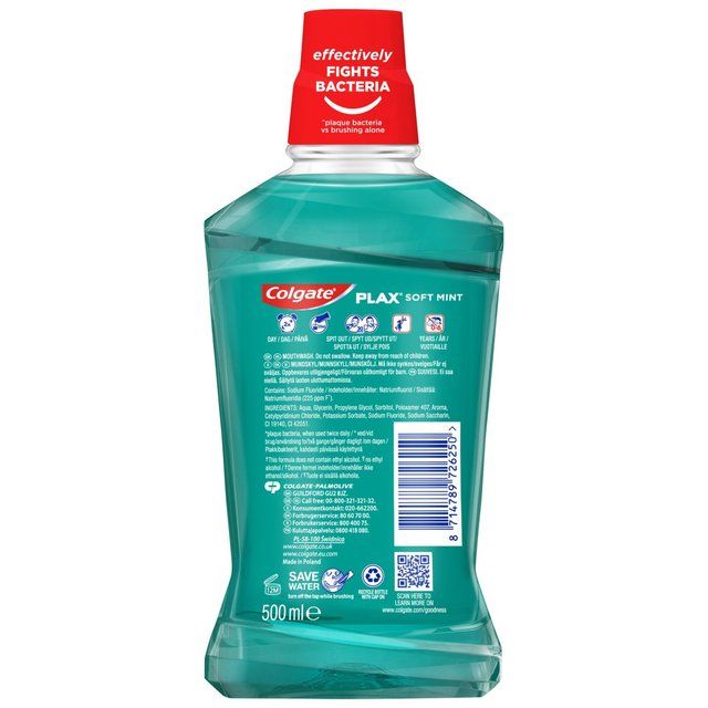Colgate Plax Soft Mint Mouthwash Alcohol Free 500ml 500ml