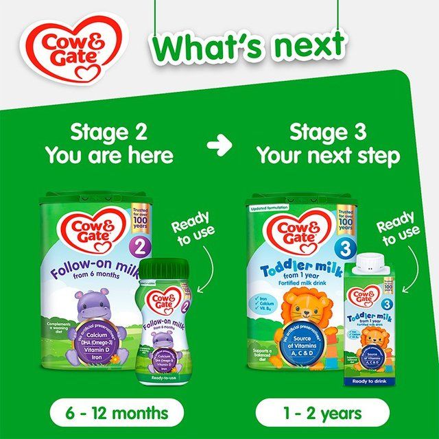Cow & Gate 2 Follow On Baby Milk Formula Liquid 6-12 Months Multipack 4 x 200ml