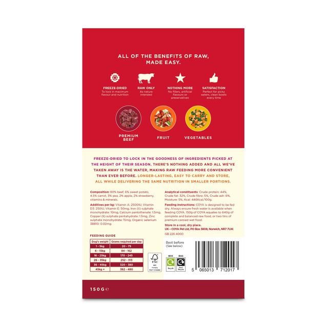 COYA Freeze-Dried Raw Adult Dog Food Beef 150g