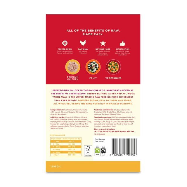 COYA Freeze-Dried Raw Adult Dog Food Chicken 150g