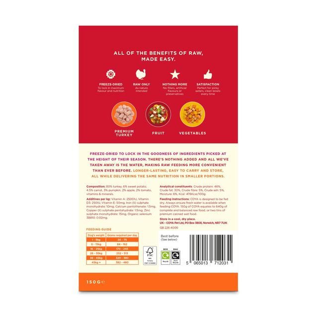 COYA Freeze-Dried Raw Adult Dog Food Turkey 150g