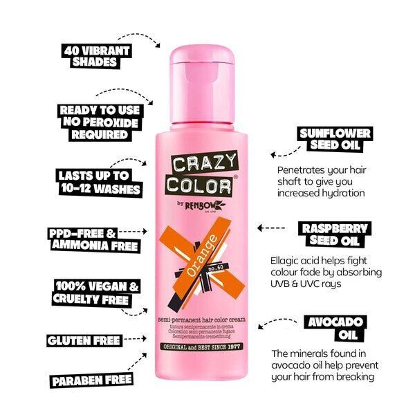Crazy Color Semi Permanent Hair Color Cream Orange 60