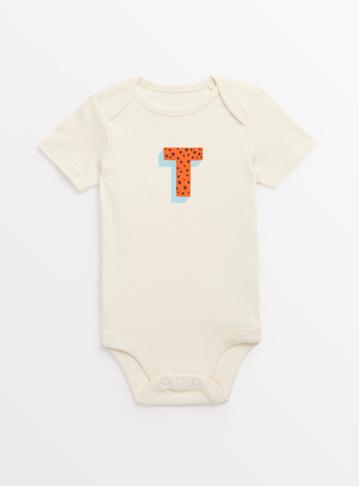 Cream 'T' Initial Short Sleeve Bodysuit Newborn