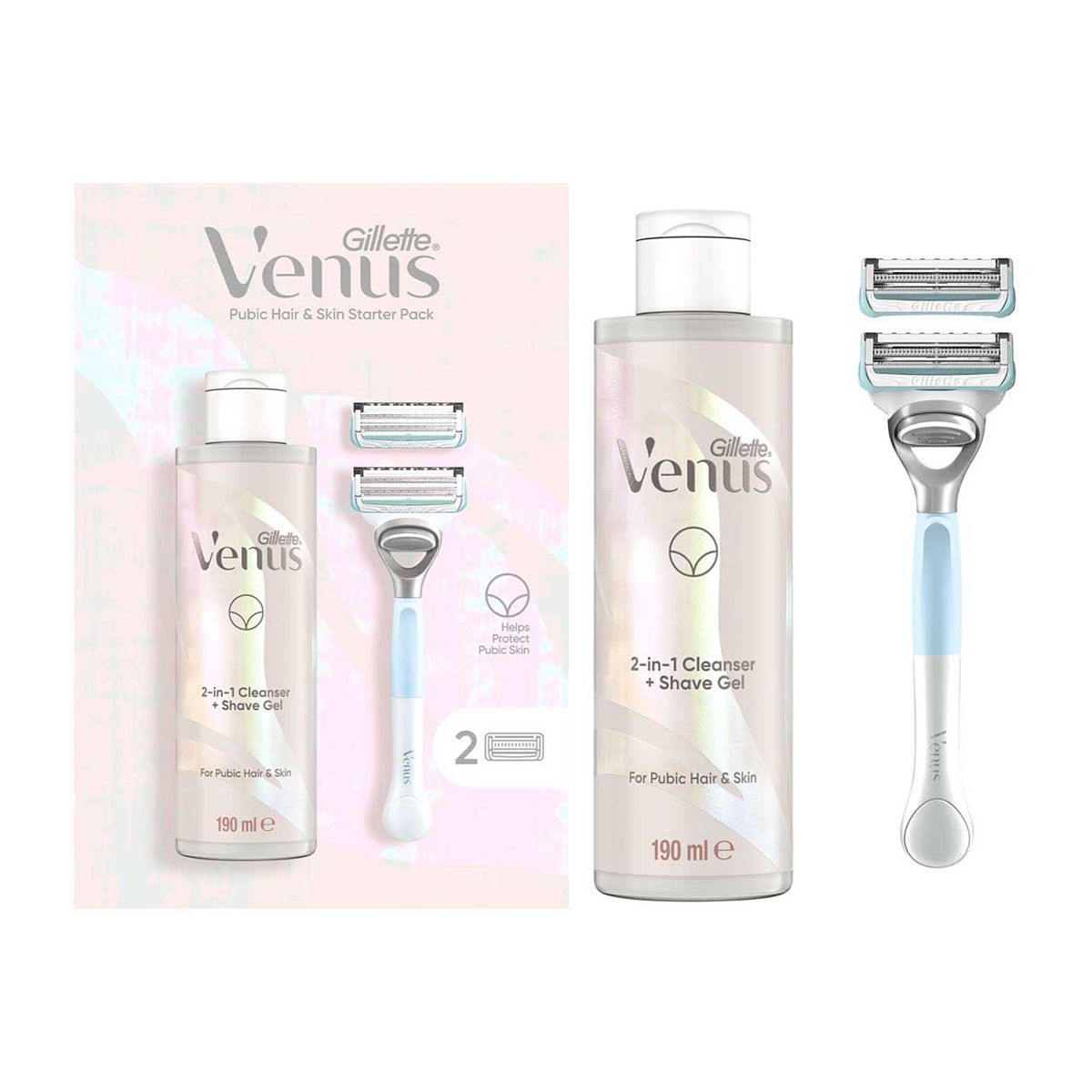 Gillette Venus For Pubic Hair & Skin Women's Razor, 2 Blade Refills and 2in1 Shave Gel and Cleanser - McGrocer