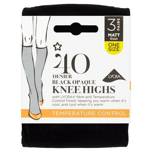 Superdrug 3 Pack 40 Denier Knee High Lycra Tights - Black GOODS Superdrug