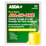 ASDA Flu-Max Chesty Cough & Cold Powder for Oral Solution Lemon & Menthol Flavour 10 Sachets - McGrocer