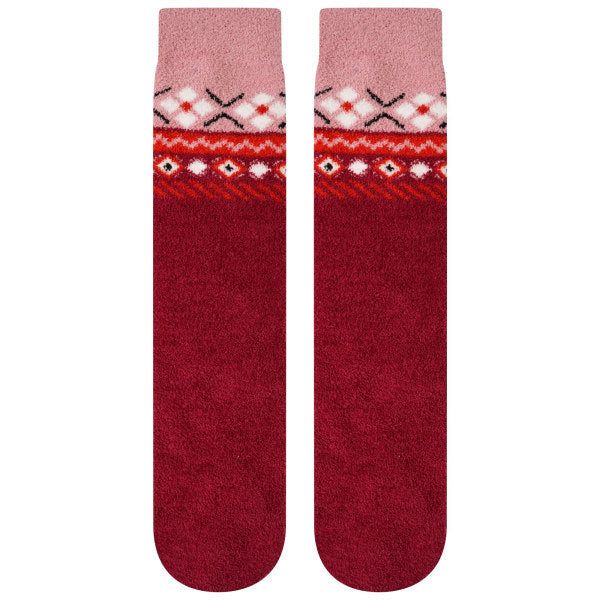Dare 2B Adult Festivity Fair Isle Fluffy Christmas Socks Beetroot/Powder Pink