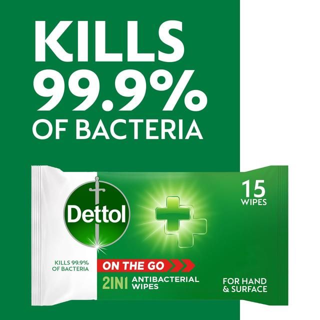 Dettol Antibacterial Wipes 2-in-1 Hands and Surfaces 15 per pack