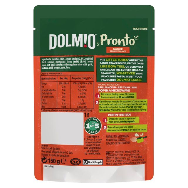 Dolmio Creamy Tomato Pouch Pasta Sauce 150g