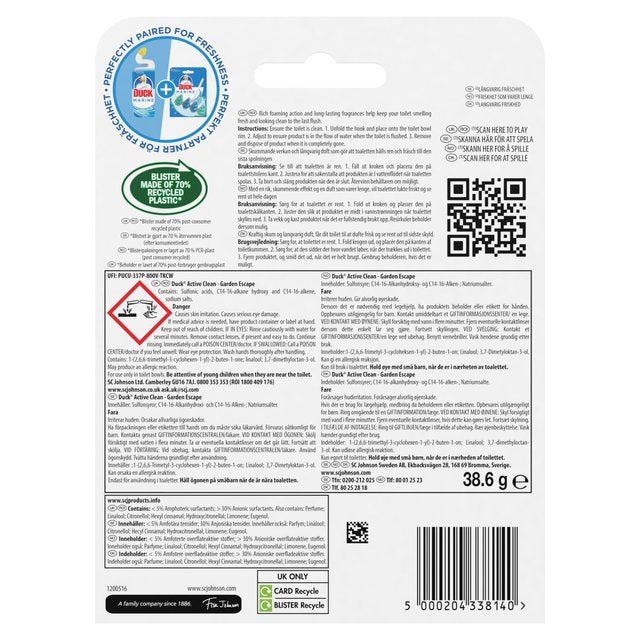 Duck Active Clean Toilet Rim Block Garden Escape 39g