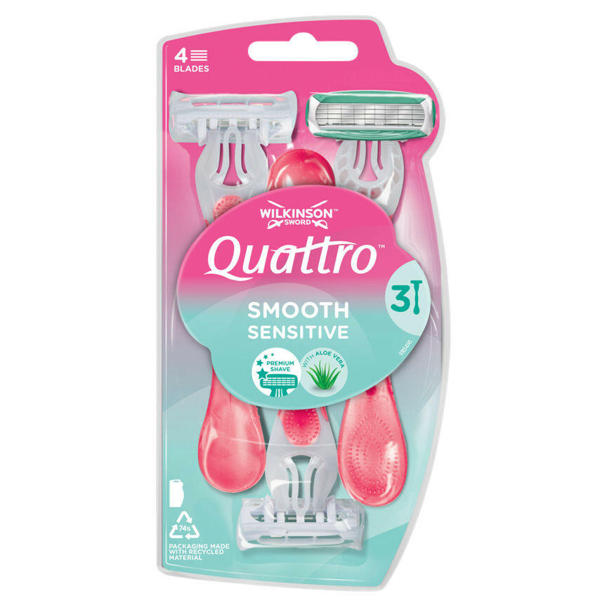 Wilkinson Sword Sword Quattro for Women Sensitive Disposable Razors 3 Pack Women's Toiletries ASDA