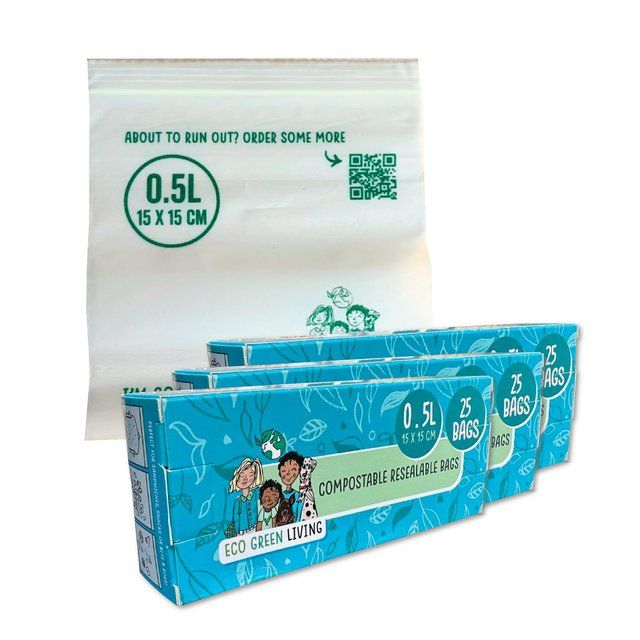 Eco Green Living Certified Compostable Small 0.5L Resealable Ziplock Bags 25 per pack