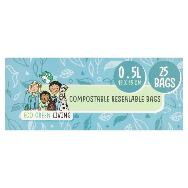 Eco Green Living Certified Compostable Small 0.5L Resealable Ziplock Bags 25 per pack