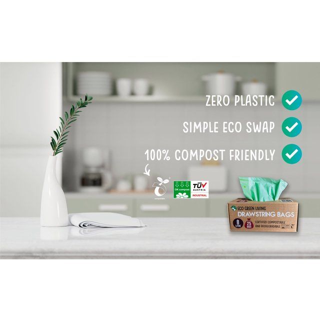 Eco Green Living Certified Compostable Small 8L Drawstring Bin Liner 25 per pack