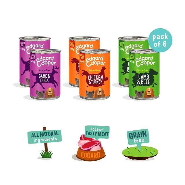 Edgard & Cooper Natural Adult Grain Free Wet Dog Food Tin Multipack 6 x 400g