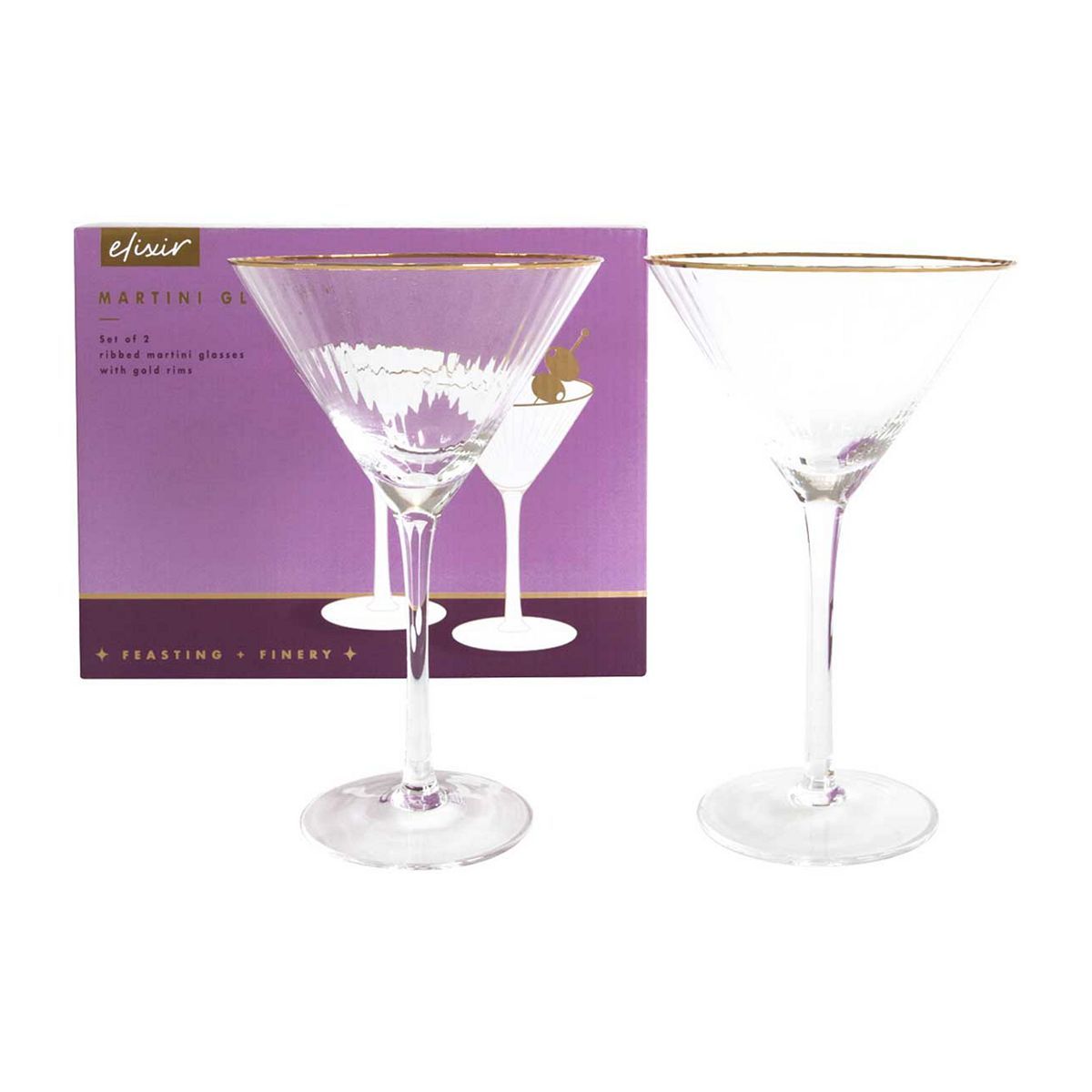 Elixir Set of 2 Ribbed Martini Glasses