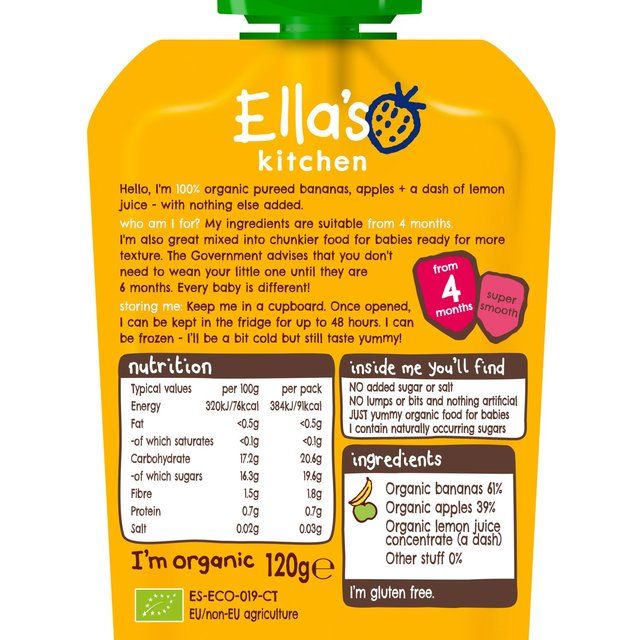 Ella's Kitchen Bananas & Apples Baby Food Pouch 4+ Months 120g
