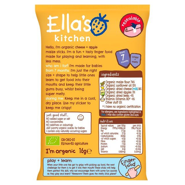 Ella's Kitchen Cheese & Apple Organic Melty Sticks 7+ mths 16g