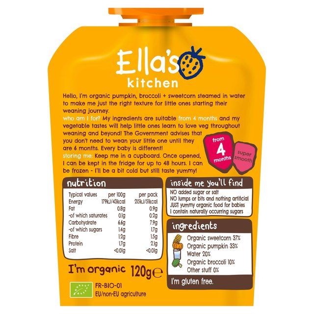 Ella's Kitchen Pumpkin Broccoli & Sweetcorn Baby Food Pouch 4+ Months 120g