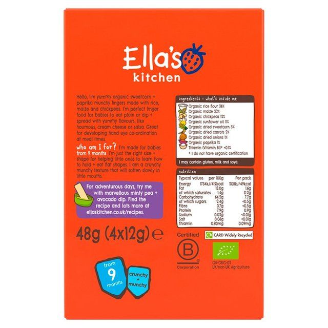 Ella's Kitchen Sweetcorn Paprika Munchy Fingers Multipack Baby 9+Months 48g