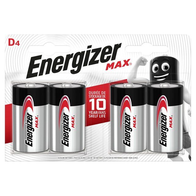 Energizer Max D Batteries Alkaline 4 per pack