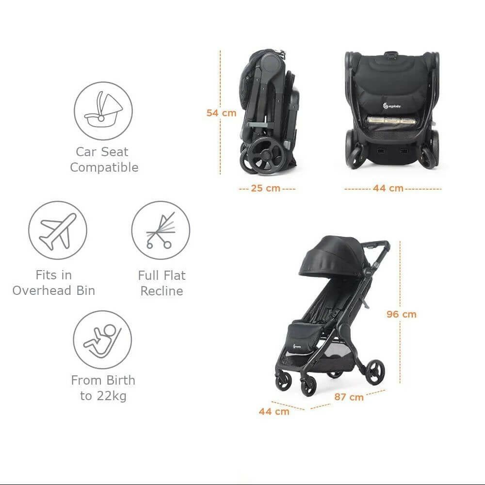 Ergobaby Metro+ Compact City Stroller with Carry Bag - Slate Grey