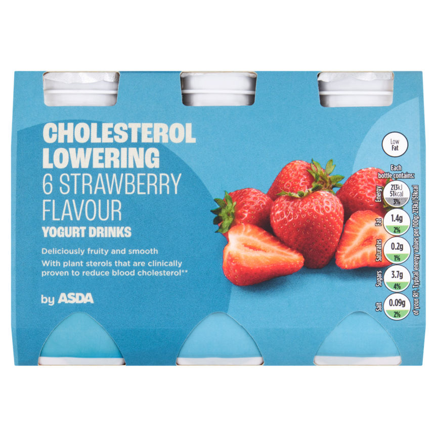 ASDA Cholesterol Lowering 6 x 100g Strawberry Flavour Yogurt Drinks - McGrocer