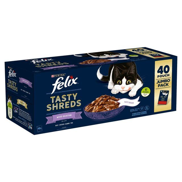 Felix Tasty Shreds Mixed Selection in Gravy Wet Cat Food 40 x 80g