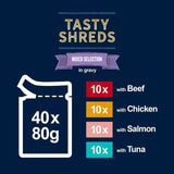 Felix Tasty Shreds Mixed Selection in Gravy Wet Cat Food 40 x 80g