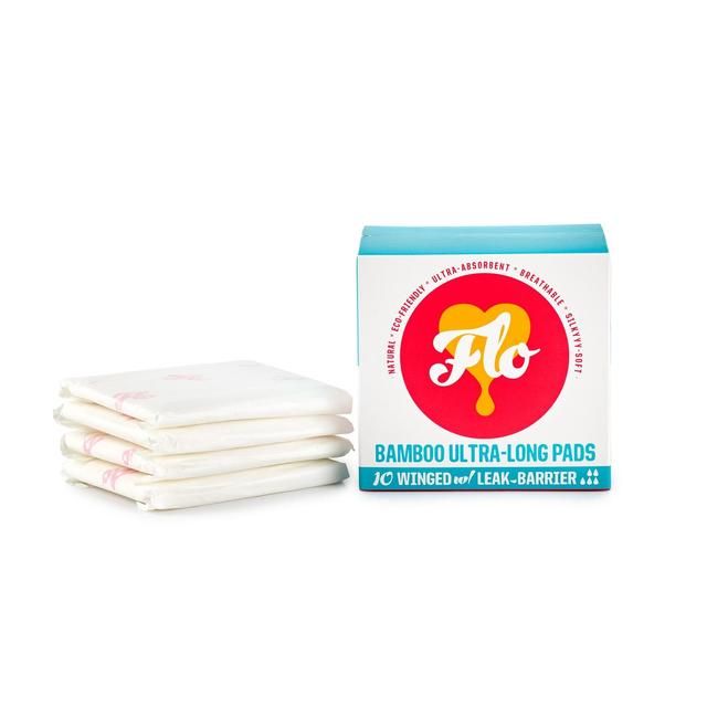 FLO Sanitary Bamboo Pads Winged & Ultra-Long 10 per pack
