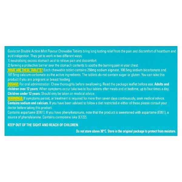 Gaviscon Double Action Tabs Heartburn Indigestion Mint 12s