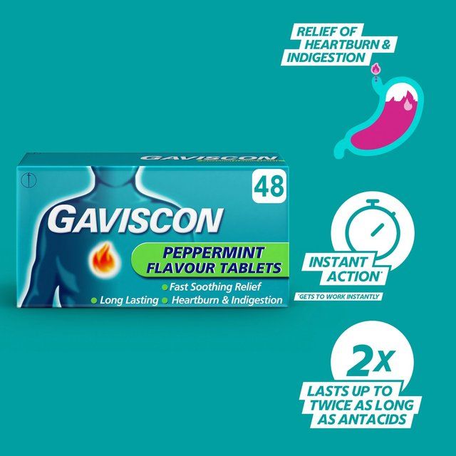 Gaviscon Tablets Heartburn & Indigestion Peppermint 48 per pack