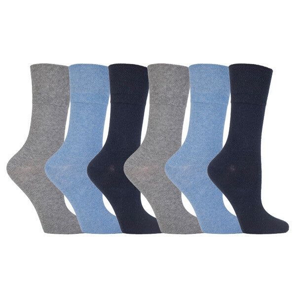 Gentle Grip 6 Pairs Ladies Diabetic Sock 4-8 UK Blue