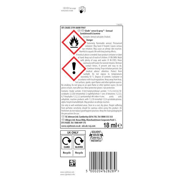 Glade Sense & Spray Refill Sandalwood & Jasmine Air Freshener 18ml