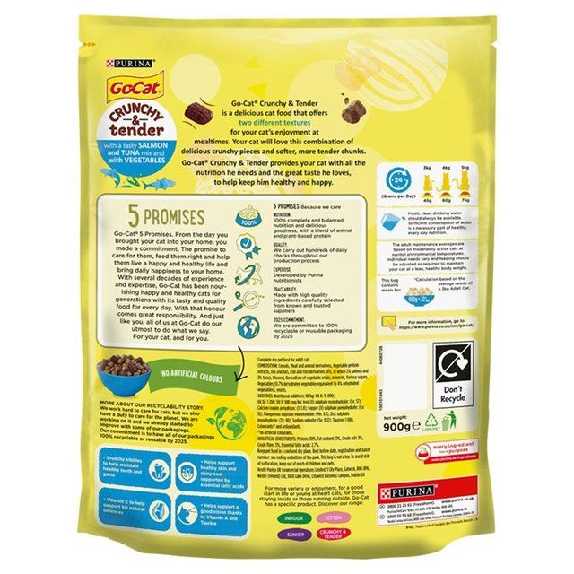 Go-Cat Crunchy & Tender Salmon and Tuna Dry Cat Food 900g