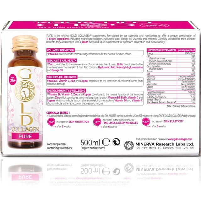 Gold Collagen Pure Skin Hair & Nail Beauty Liquid Supplement 25yrs+ 10 x 50ml