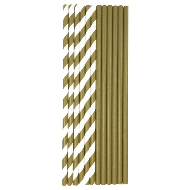 Gold & White Recyclable Bio Straws   25 per pack