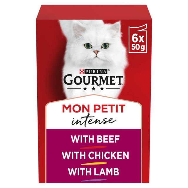 Gourmet Mon Petit Meaty Variety Beef Chicken Lamb Wet Cat Food 6 x 50g