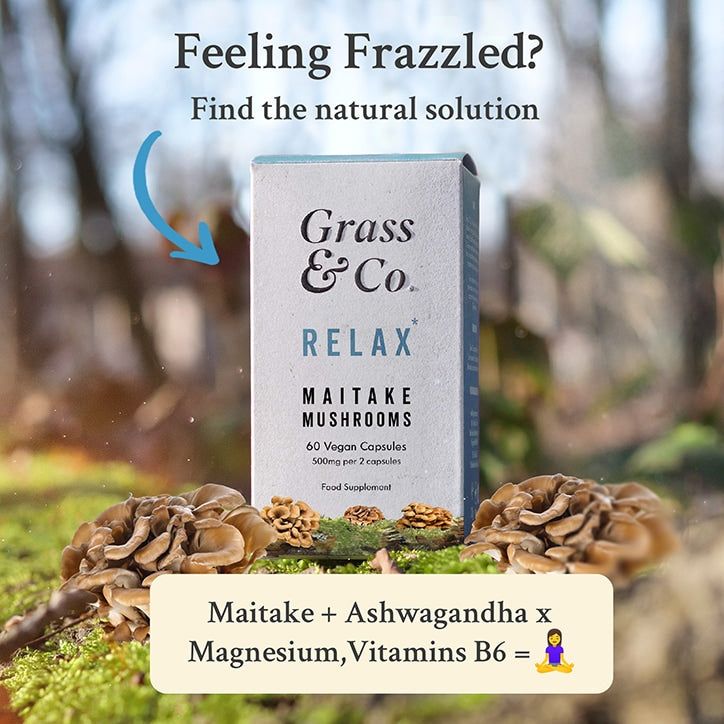 Grass & Co. RELAX Maitake Mushrooms with Ashwagandha + Magnesium 60 Vegan Capsules
