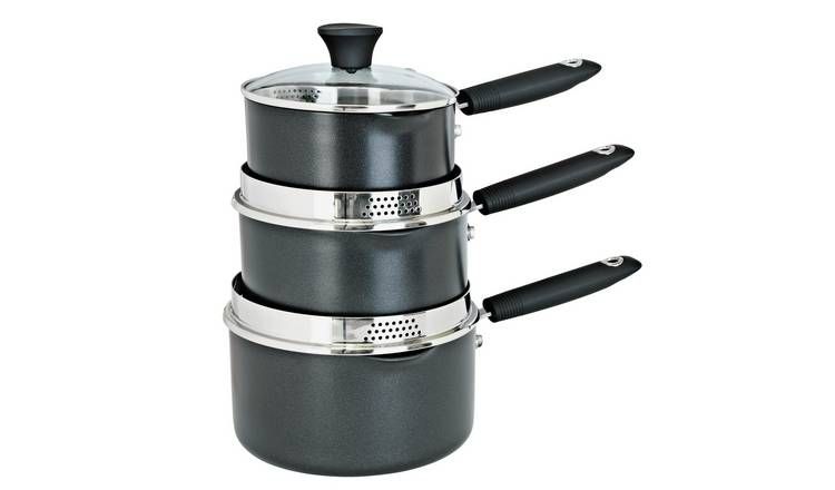 Habitat 3 Piece Aluminium Pan Set - Black