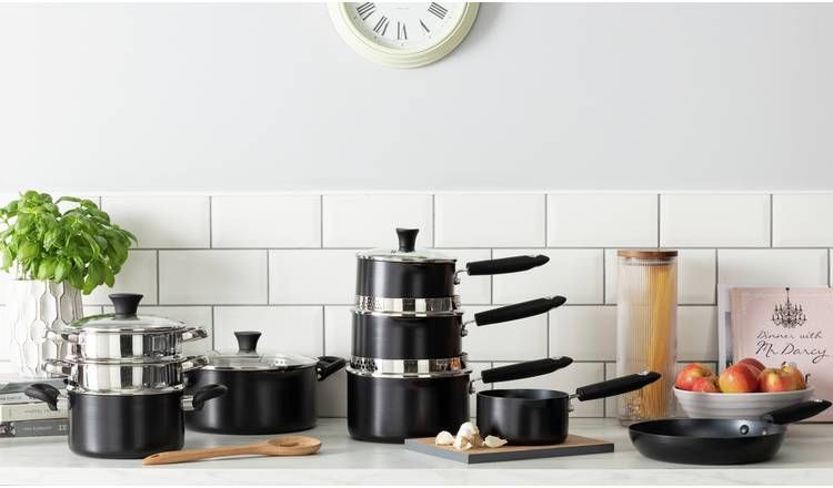 Habitat 9 Piece Aluminium Pan Set - Black
