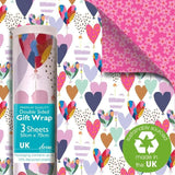 Hearts Double Sided Gift Wrap Sheets 3 per pack