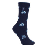 Heat Holders Ladies Ultra Lite Thermal Dress Socks 4-8 UK Navy Floral (Bellis)