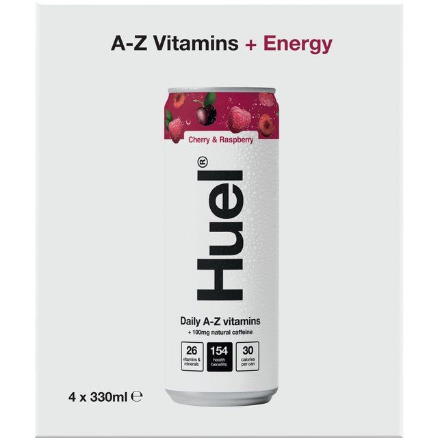 Huel Daily A-Z Cherry & Raspberry Sparkling Multivitamin Energy Drink   4 x 330ml