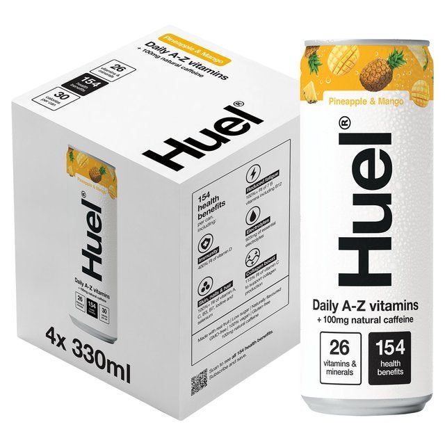 Huel Daily Vitamin Pineapple & Mango Sparkling Multivitamin Energy Drink 4 x 330ml