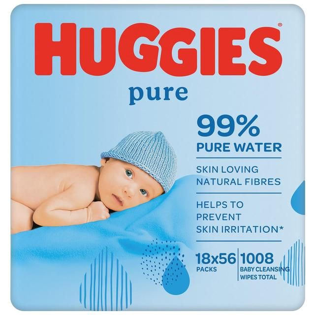 Huggies Pure 99% Water Baby Wipes Jumbo+ Pack 18 x 56 per pack